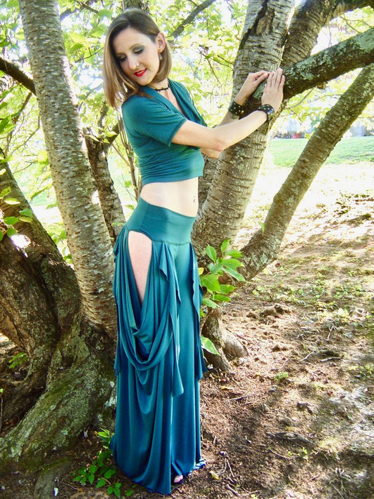 Sakura Open Hip Dance Pants, Cut Out, Low Rise, Wide Leg Flare, Bellydance, Salsa, Performance wear, Boho, Gypsy, Fairy, Elven, Burning Man