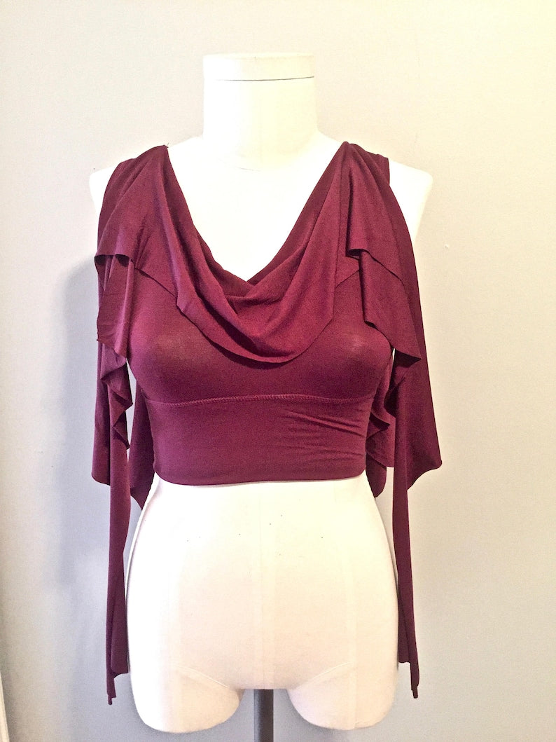 Kayleigh Tendril Top, Cowl Neck Crop Top - Summer Boho Elven Fairy Bellydance Tribal Priestess Playa Flower Child Costume, Other Colors