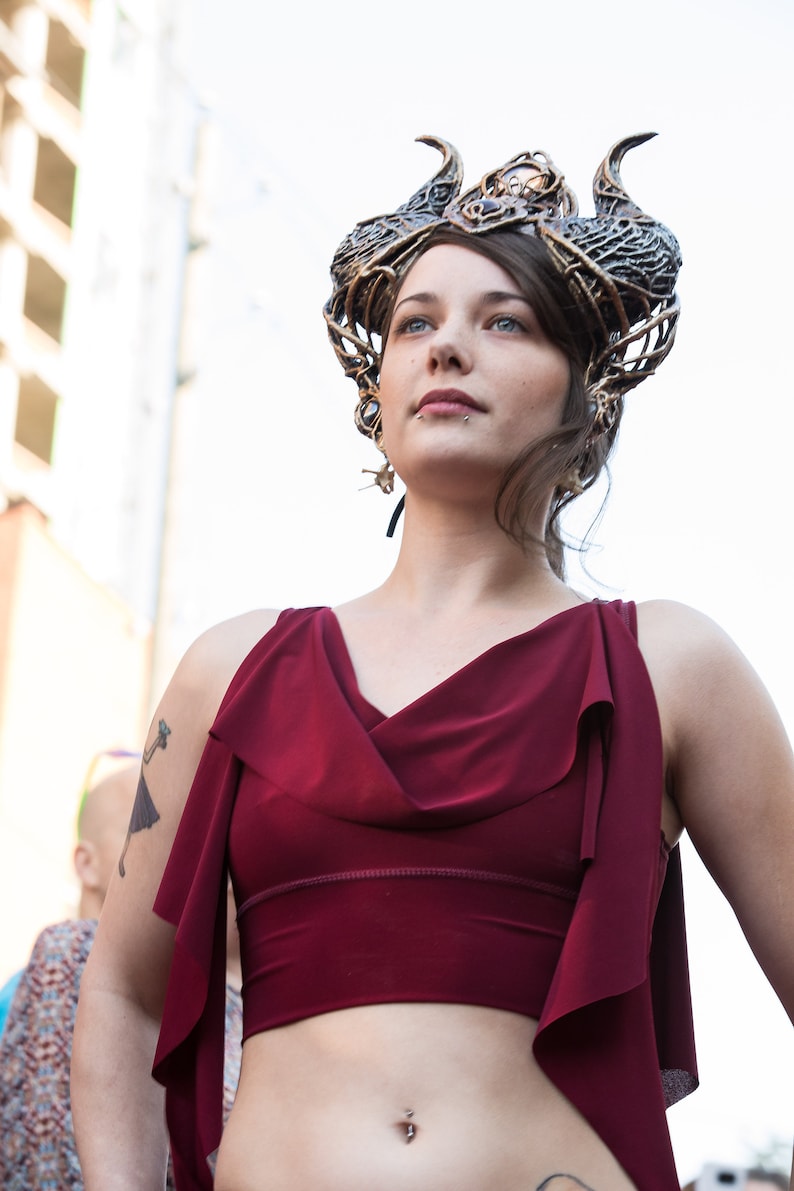 Kayleigh Tendril Top, Cowl Neck Crop Top - Summer Boho Elven Fairy Bellydance Tribal Priestess Playa Flower Child Costume, Other Colors