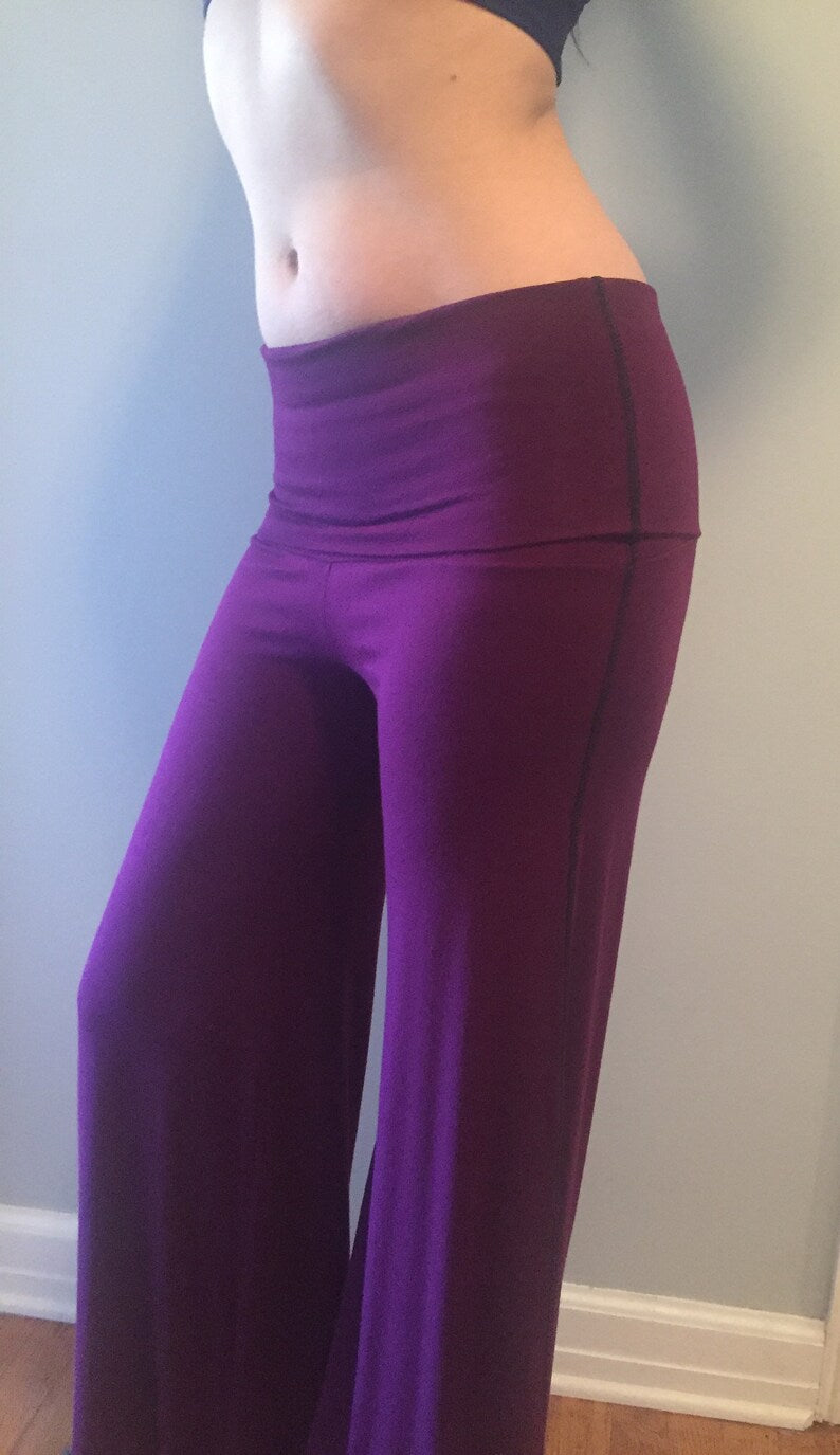 High Waisted Flow Pants - Fold over waistband, Wide Leg, Festival Dancepants, Boho Hippie 70s, Other Colors