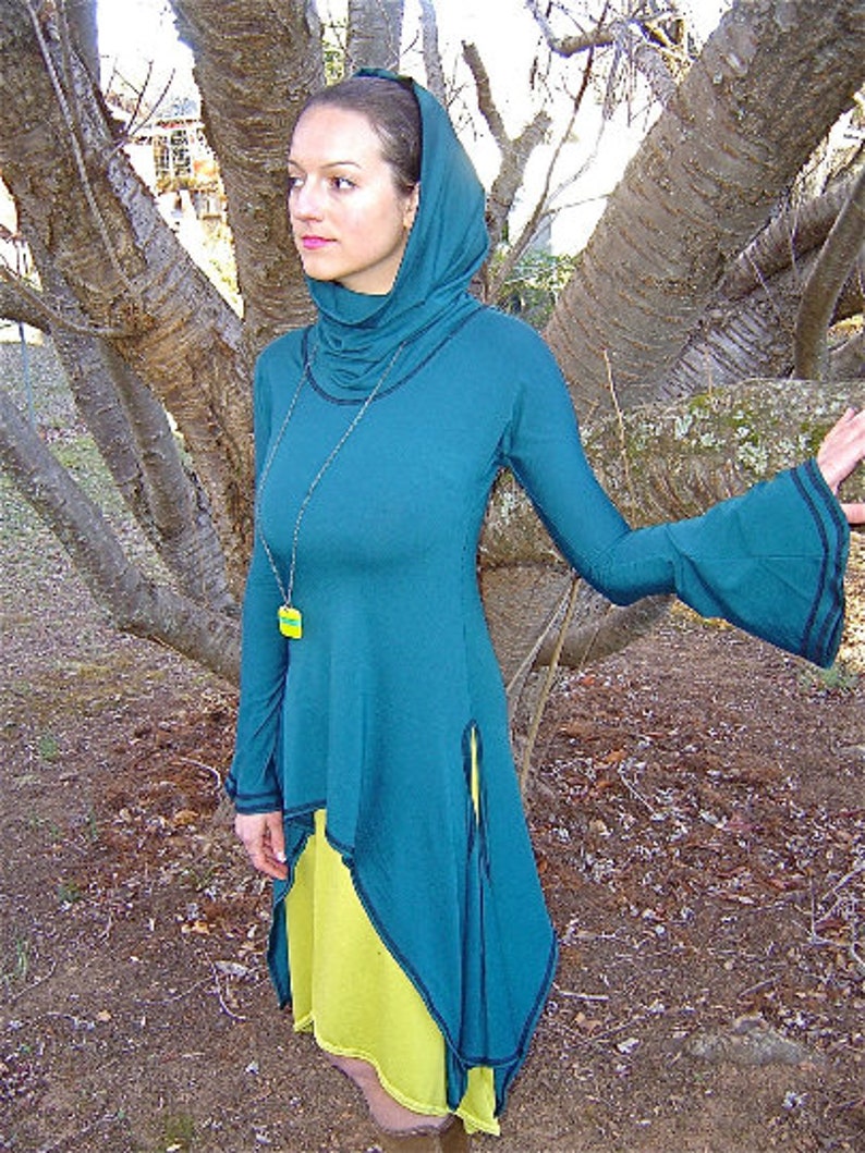 Arwen Cowl Neck Dress, Long Sleeve Hooded Tunic, Renaissance, Medieval Costume, Elven, Other Colors