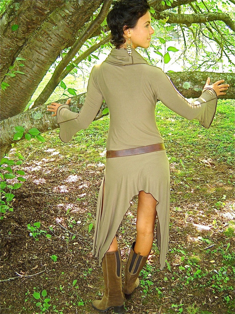 Arwen Cowl Neck Dress, Long Sleeve Hooded Tunic, Renaissance, Medieval Costume, Elven, Other Colors