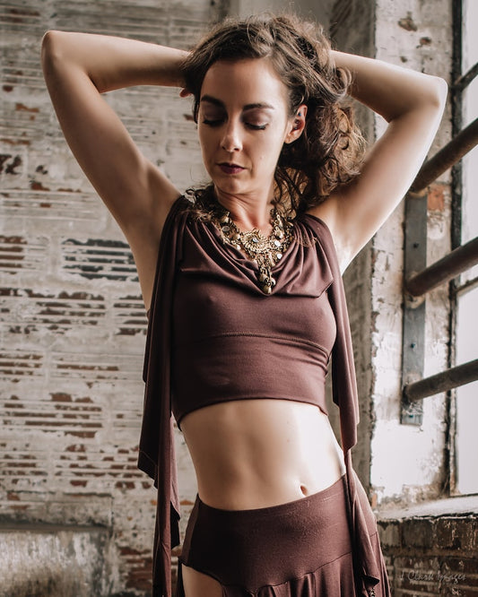 Kayleigh Tendril Top, Cowl Neck Crop Top - Summer Boho Elven Fairy Bellydance Tribal Priestess Playa Flower Child Costume, Other Colors