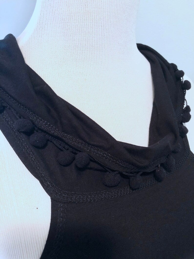 Emma Hooded Crop Top with Pompom Trim, Racerback Tank Hoodie, Boho, Hooping, Elven, Fairy, Burning Man, Festival Costume, Other Colors