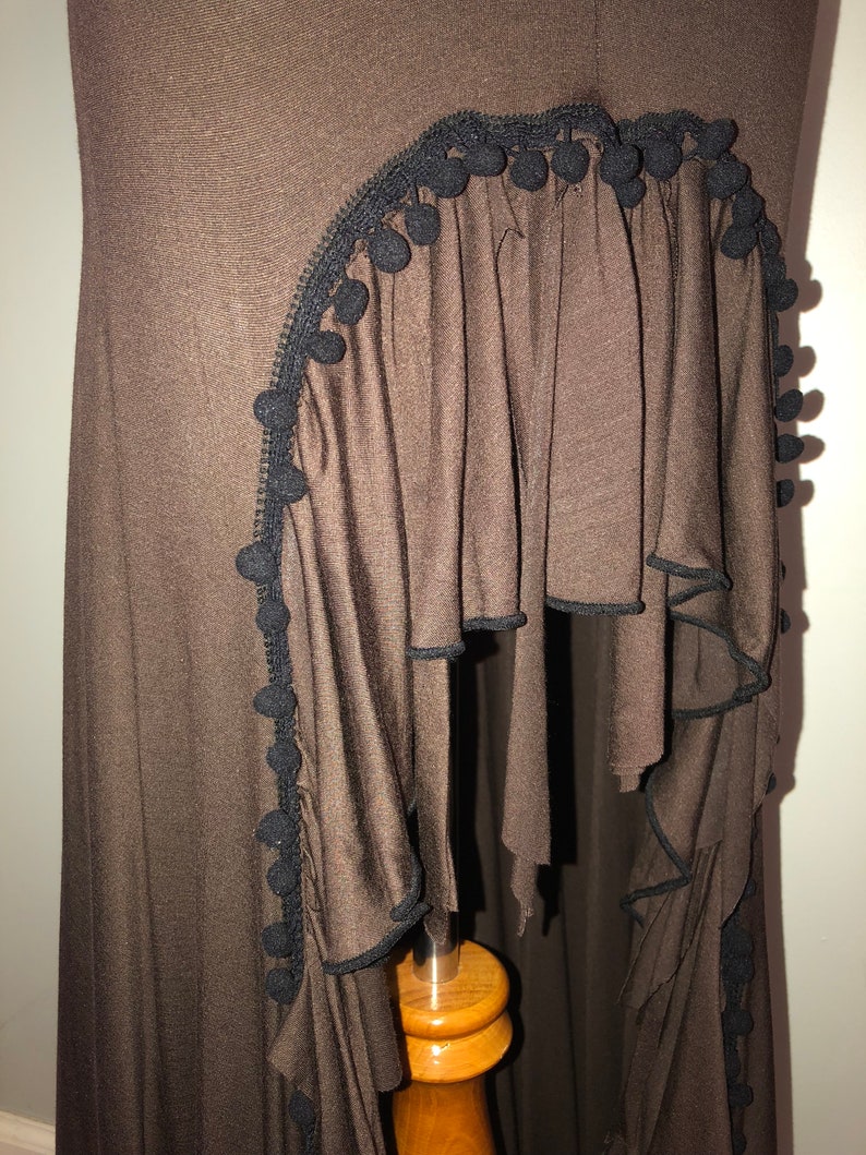 SALE Boho Hobo High Low Skirt, Fringe and Pom Pom Trim, Small/Tall Only Bellydance Flamenco Can Can Skirt, Steampunk Dark Fairy Costume