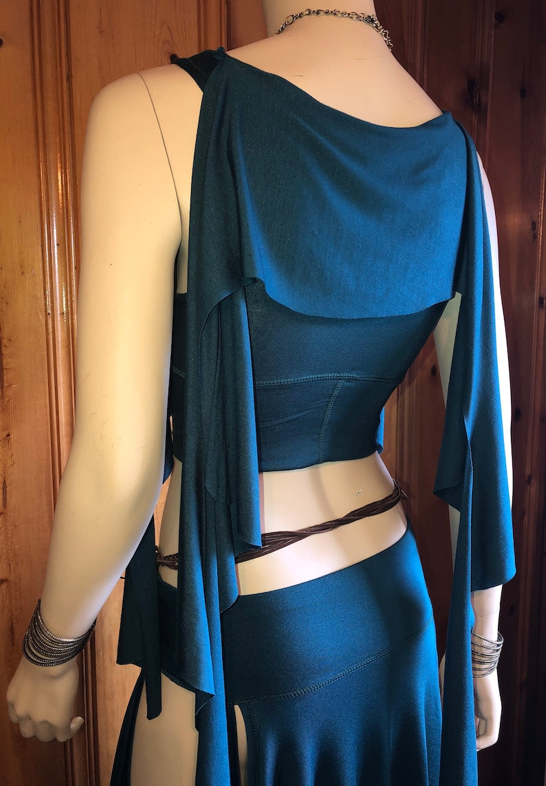 Kayleigh Tendril Top, Cowl Neck Crop Top - Summer Boho Elven Fairy Bellydance Tribal Priestess Playa Flower Child Costume, Other Colors