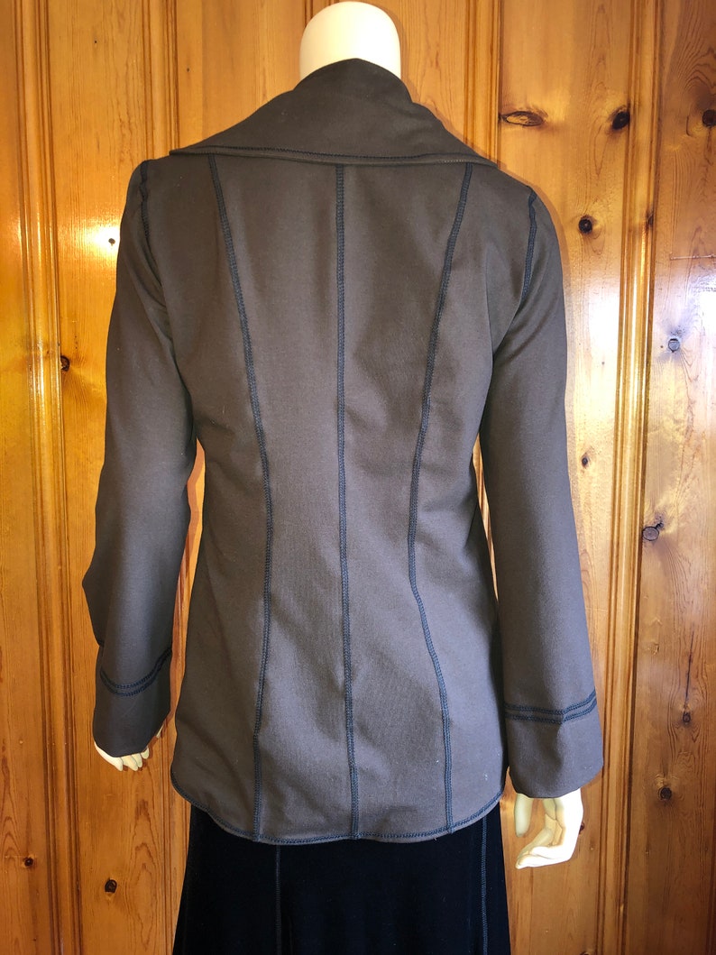 Steampunk Lined Jacket SMALL Only, Stretch Brown Cotton Lycra, Office Blazer Single Breasted Long Fitted Jacket, Brass Buttons