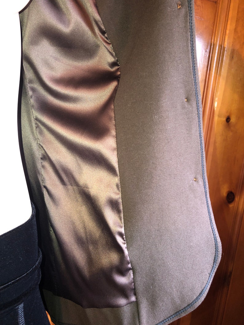 Steampunk Lined Jacket SMALL Only, Stretch Brown Cotton Lycra, Office Blazer Single Breasted Long Fitted Jacket, Brass Buttons