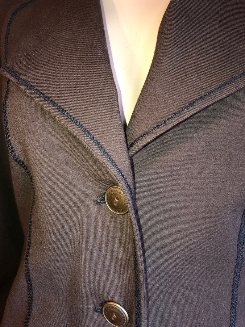 Steampunk Lined Jacket SMALL Only, Stretch Brown Cotton Lycra, Office Blazer Single Breasted Long Fitted Jacket, Brass Buttons