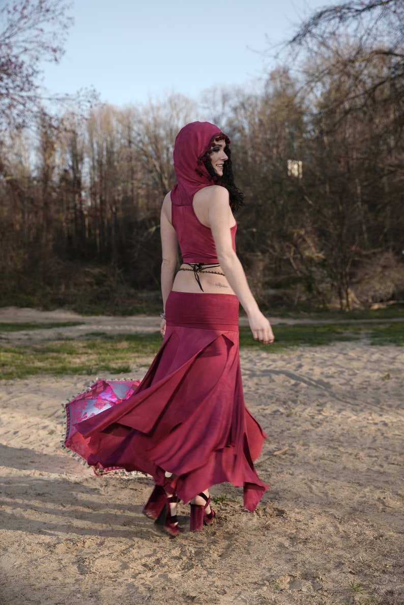 Hand-Dyed Isadora Multi Paneled Fairy, Boho Skirt, SMALL Only, Stretch Modal In Raspberry, Dancewear, Performance, Ceremonial, Priestess