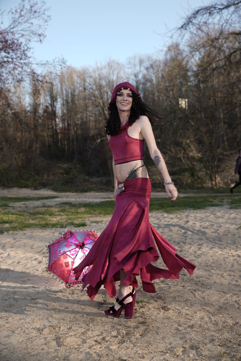 Hand-Dyed Isadora Multi Paneled Fairy, Boho Skirt, SMALL Only, Stretch Modal In Raspberry, Dancewear, Performance, Ceremonial, Priestess