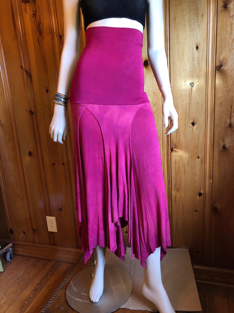 Hand-Dyed Isadora Multi Paneled Fairy, Boho Skirt, SMALL Only, Stretch Modal In Raspberry, Dancewear, Performance, Ceremonial, Priestess