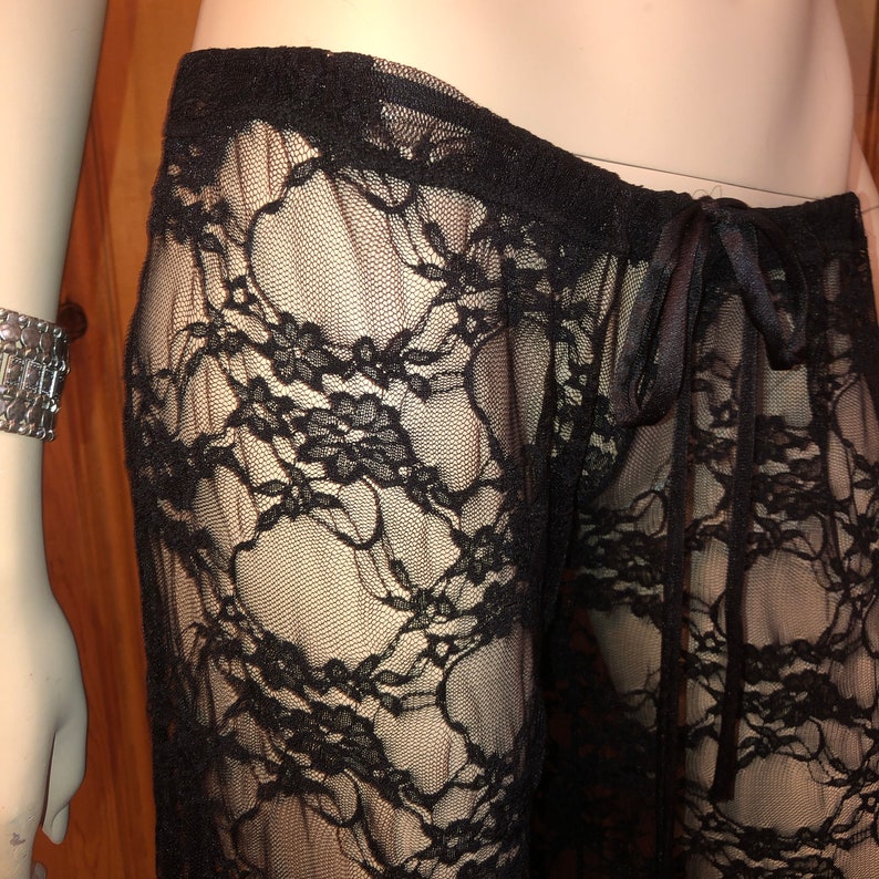 Drawstring Flared Pants in Lace, Bridal, Boudoir Lingerie, Boho, Clubwear, Bellydance, Goddess, Angel/Dominatrix Fairy, Lace Pants, See Thru