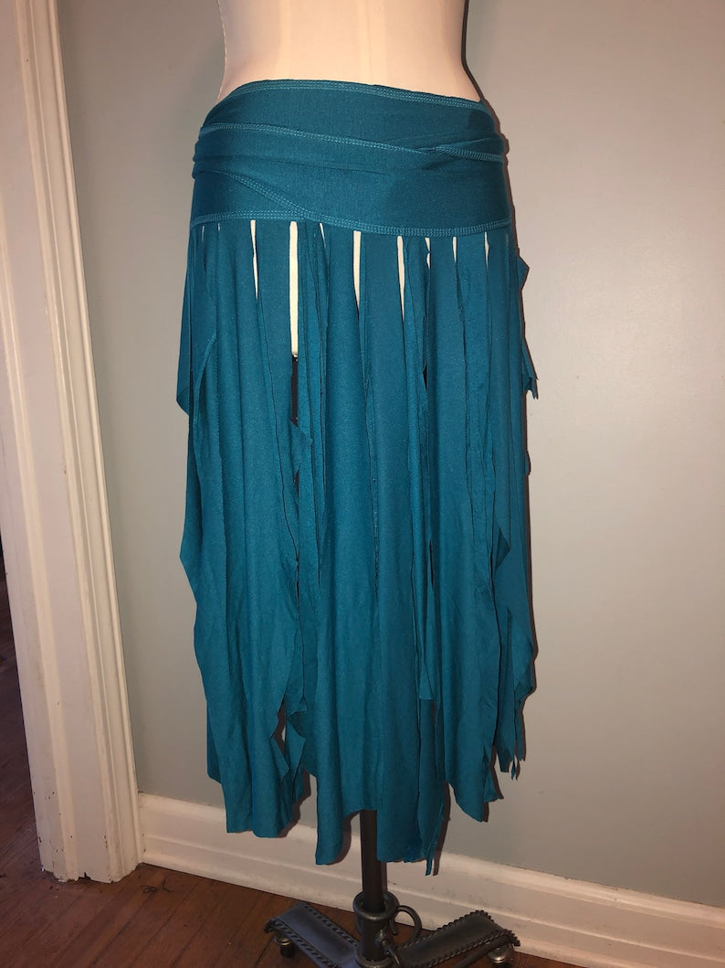 Ragamuffin Bellydance Wrap Skirt Belt, Tattered Tribal Fringe Layering Skirt, Rave, Fairy, Witch Costume, Adjustable, Other Colors