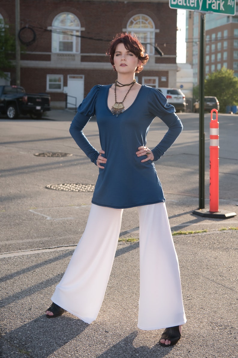 Bridgerton Regency Top, Jane Austen Style, Long Puffed Sleeves, Open Neckline, Relaxed or Close Fit, Soft Stretch Modal, Elven, Other Colors