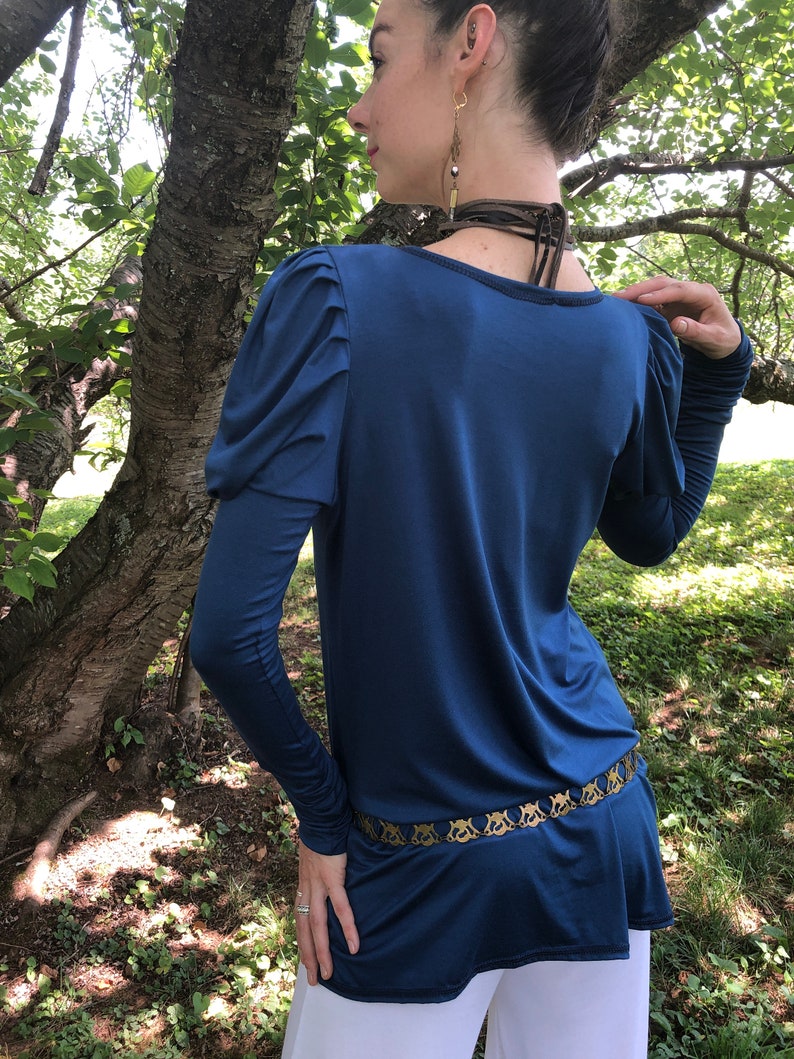 Bridgerton Regency Top, Jane Austen Style, Long Puffed Sleeves, Open Neckline, Relaxed or Close Fit, Soft Stretch Modal, Elven, Other Colors