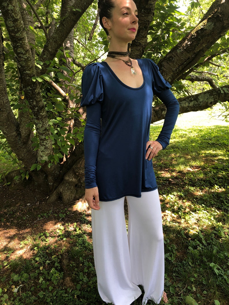 Bridgerton Regency Top, Jane Austen Style, Long Puffed Sleeves, Open Neckline, Relaxed or Close Fit, Soft Stretch Modal, Elven, Other Colors