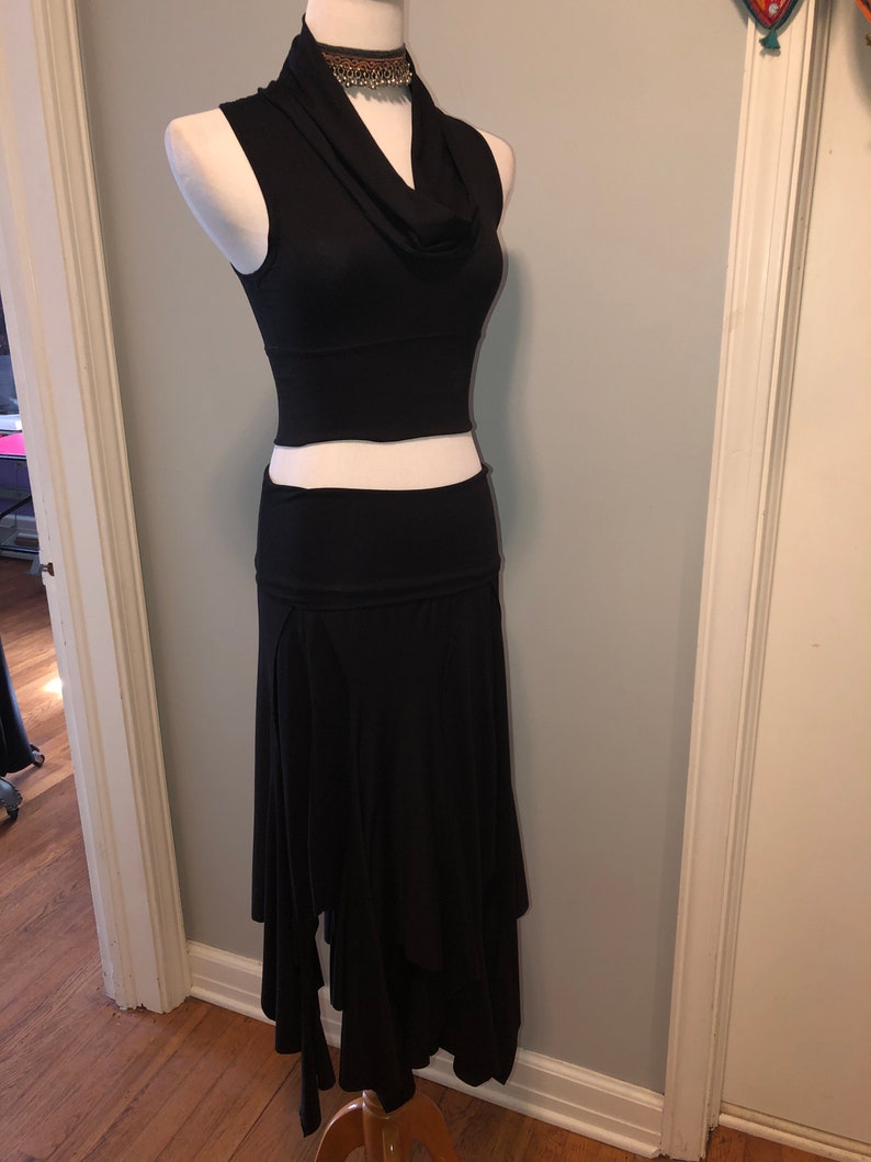 Isadora High Waist, Multi Paneled Fairy, Boho Skirt, Soft Stretch Modal Black, Dancewear, Performance, Tattered Pagan Ceremonial, Priestess