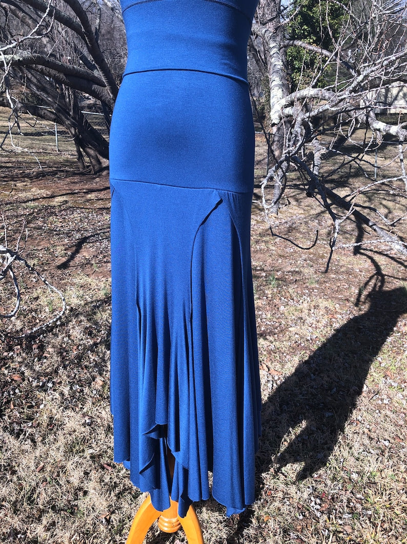 Isadora High Waist, Multi Paneled Fairy, Boho Skirt, Soft Stretch Blue Modal, Dancewear, Performance, Tattered Pagan Ceremonial, Priestess