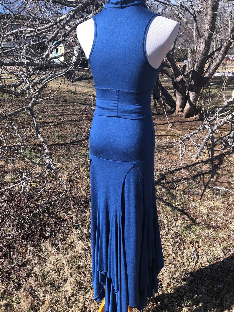 Isadora High Waist, Multi Paneled Fairy, Boho Skirt, Soft Stretch Blue Modal, Dancewear, Performance, Tattered Pagan Ceremonial, Priestess