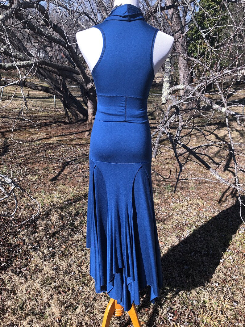 Isadora High Waist, Multi Paneled Fairy, Boho Skirt, Soft Stretch Blue Modal, Dancewear, Performance, Tattered Pagan Ceremonial, Priestess