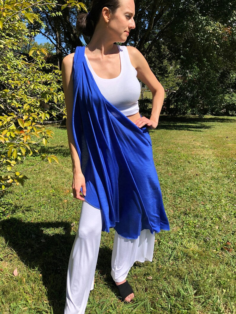 Tantra Halter Cardigan Festival Top, Soft, Fluid, Draping, Cobalt Blue Tencel Fine Knit Fabric, Beach Cover-Up, Dancewear, Cape