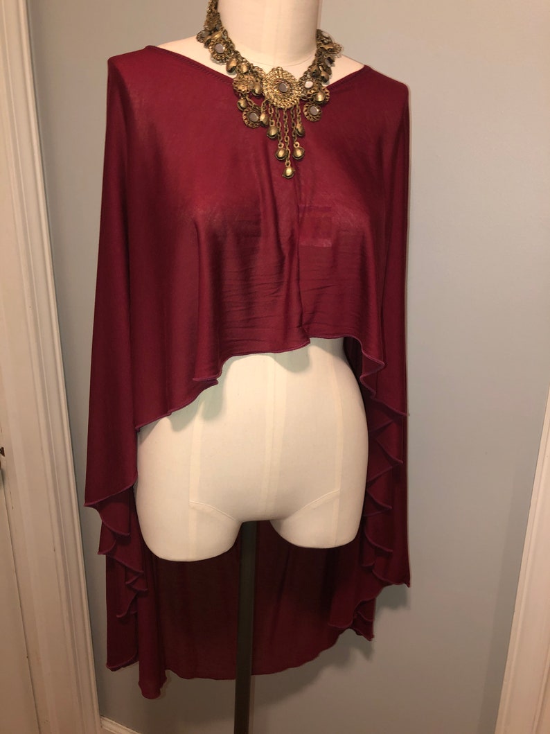 Tantra Halter Cardigan Festival Top/Skirt, Soft, Fluid, Lightweight, Draping, Burgundy Tencel Fine Knit, Beach Cover-Up, Dancewear, Cape