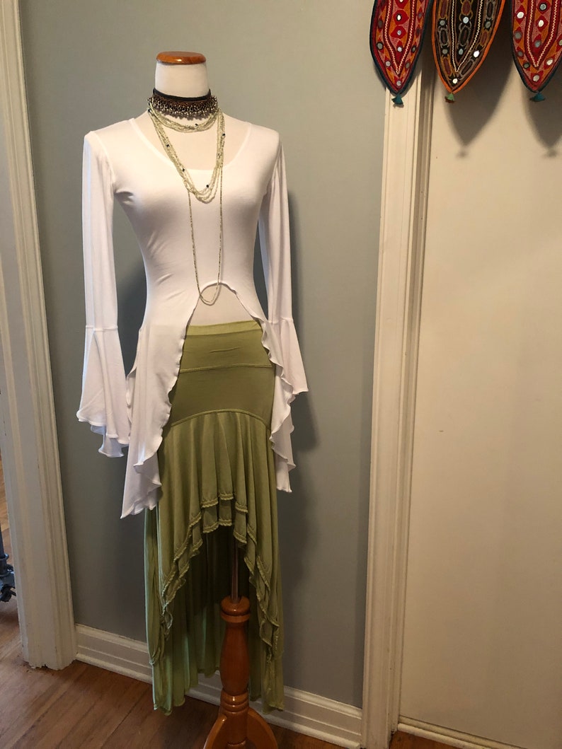 Morgana Long Flared Sleeves Midriff Top, Renaissance, Medieval, Game of Thrones, Elven, Fairy, Priestess Costume, Dance Top, Other Colors