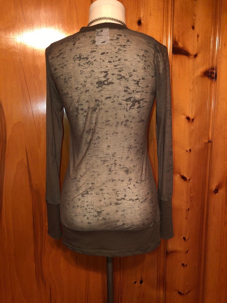 Sheer Scoop Neck, Cotton Lycra Stretch Knit, T shirt top, Long Line Tunic, Long Sleeves, Boho, Scrunch Cuffs, See-Through Woodland Fairy