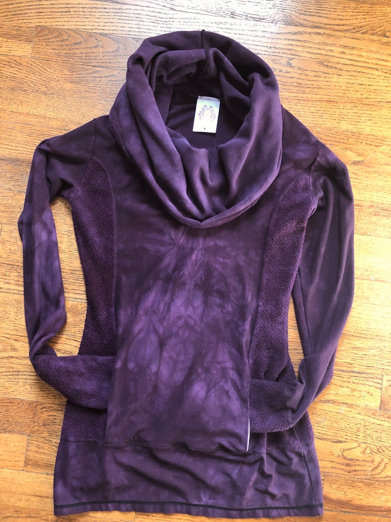 Hand Dyed Hemp/Bamboo Hoodie Cowl Neck, Terry, Shaped Torso, Kangaroo Pocket, Long Line Tunic, Long Sleeves Scrunch Cuffs, Athleisure