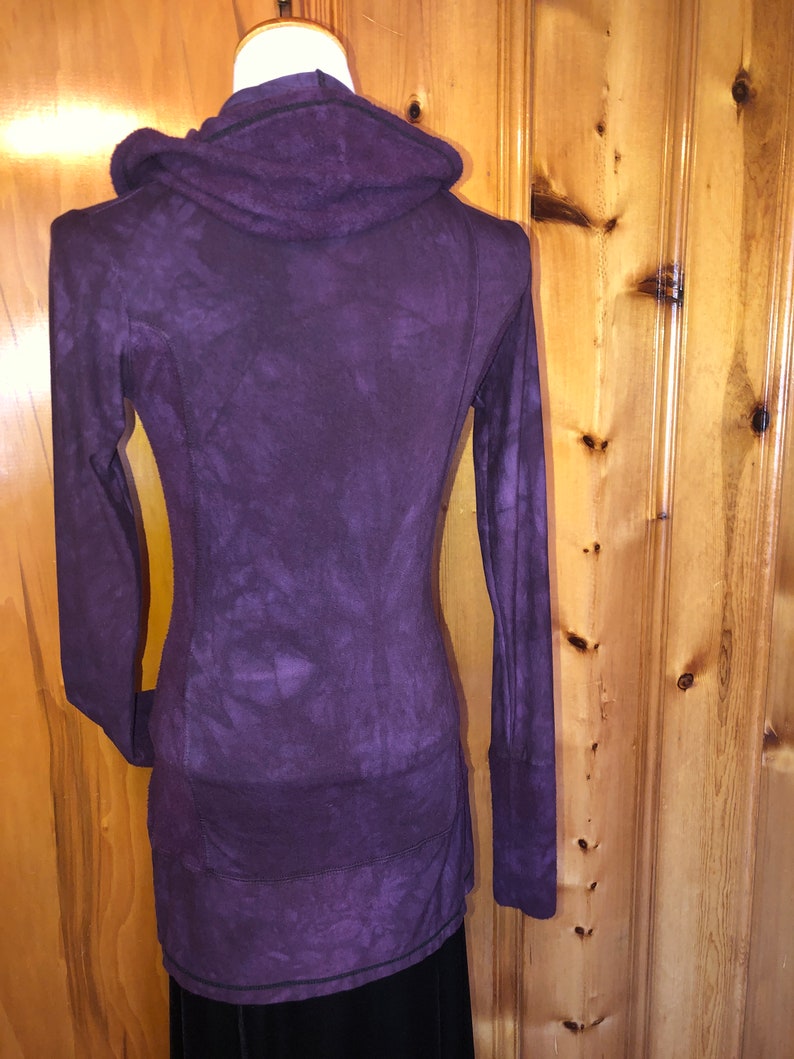 Hand Dyed Hemp/Bamboo Hoodie Cowl Neck, Terry, Shaped Torso, Kangaroo Pocket, Long Line Tunic, Long Sleeves Scrunch Cuffs, Athleisure