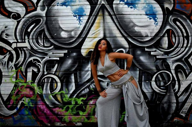 Silver Sparkle Sakura Open Hip Dance Pants, Low Rise, Wide Leg Flare, Bellydance Performance wear, Boho, Fairy, Elven, Burning Man, Harem