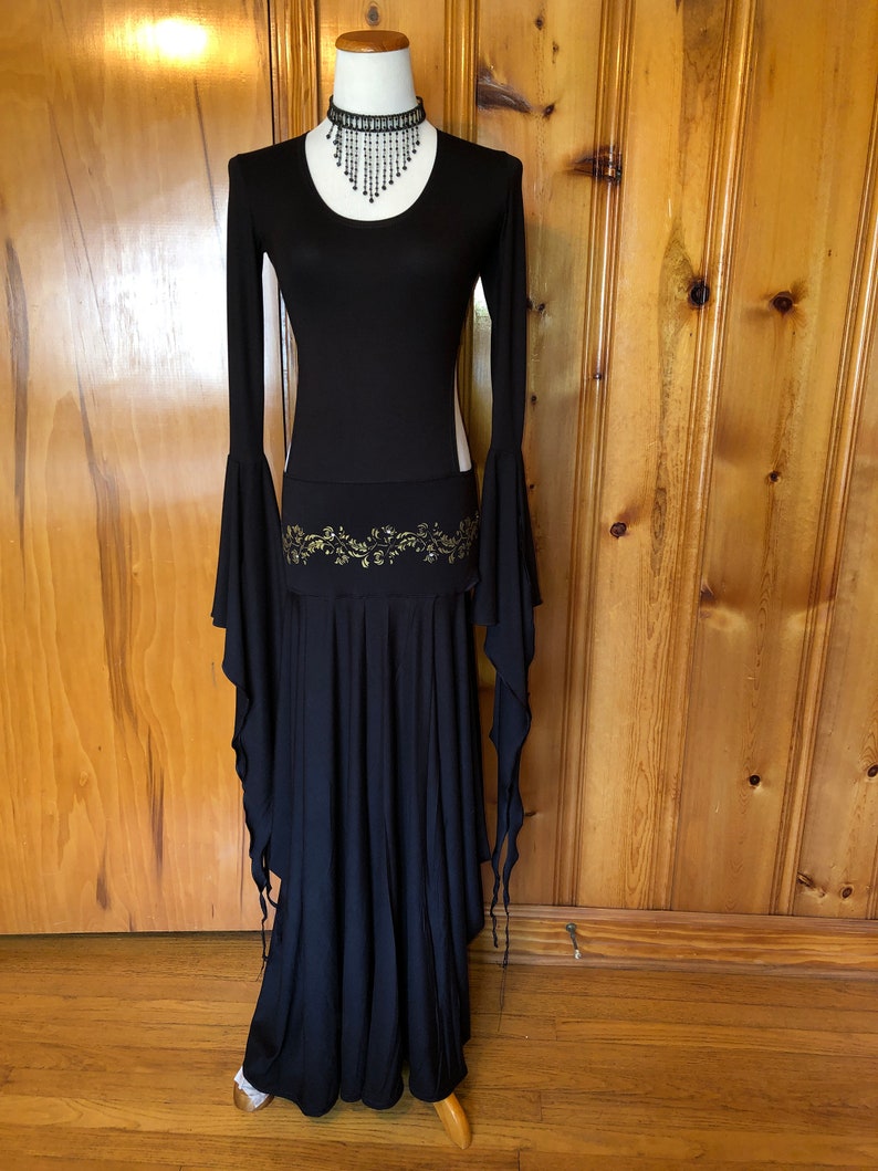 Priestess dress, medieval, ceremonial, perfomance, dancewear, soft stretch modal, hand-printed and diamante hip/waistband, also in black