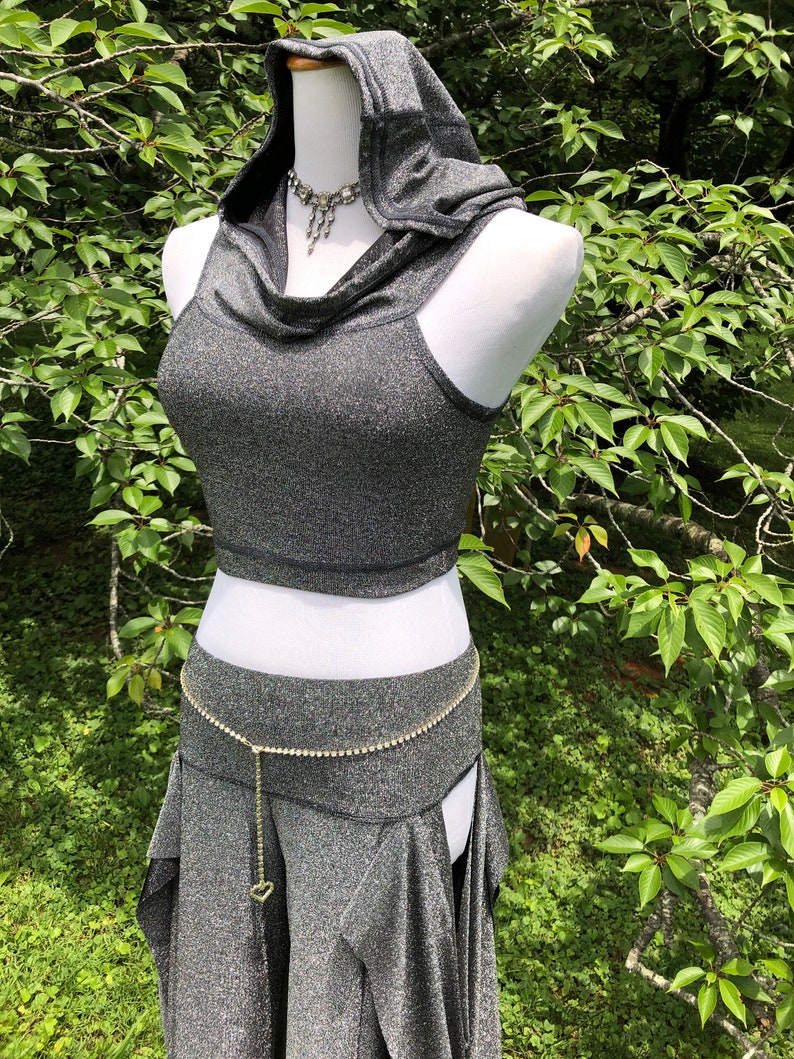 Silver Sparkle Sakura Open Hip Dance Pants, Low Rise, Wide Leg Flare, Bellydance Performance wear, Boho, Fairy, Elven, Burning Man, Harem