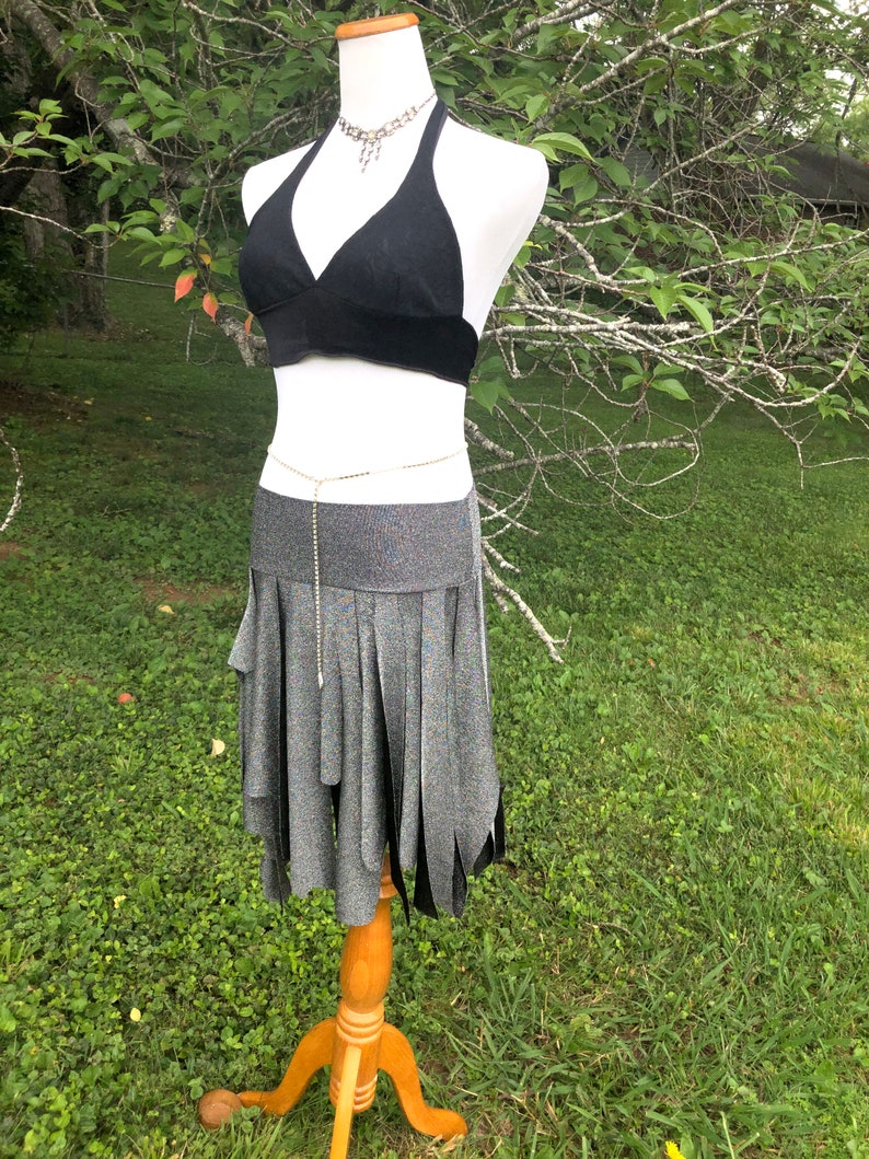 Silver Sparkle Ragamuffin Fairy Skirt, Stretch Lurex Danceskirt, Burning Man, Festival, Tribal Costume, Elven, Cabaret Bellydance, Boho