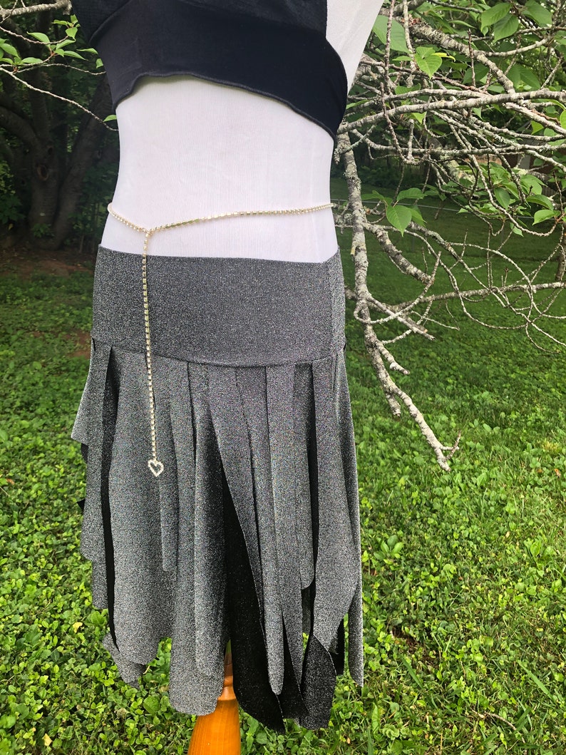 Silver Sparkle Ragamuffin Fairy Skirt, Stretch Lurex Danceskirt, Burning Man, Festival, Tribal Costume, Elven, Cabaret Bellydance, Boho