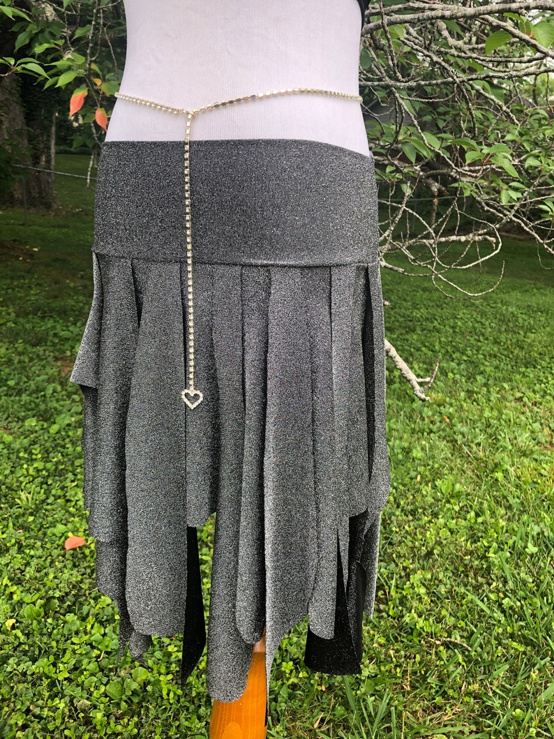 Silver Sparkle Ragamuffin Fairy Skirt, Stretch Lurex Danceskirt, Burning Man, Festival, Tribal Costume, Elven, Cabaret Bellydance, Boho