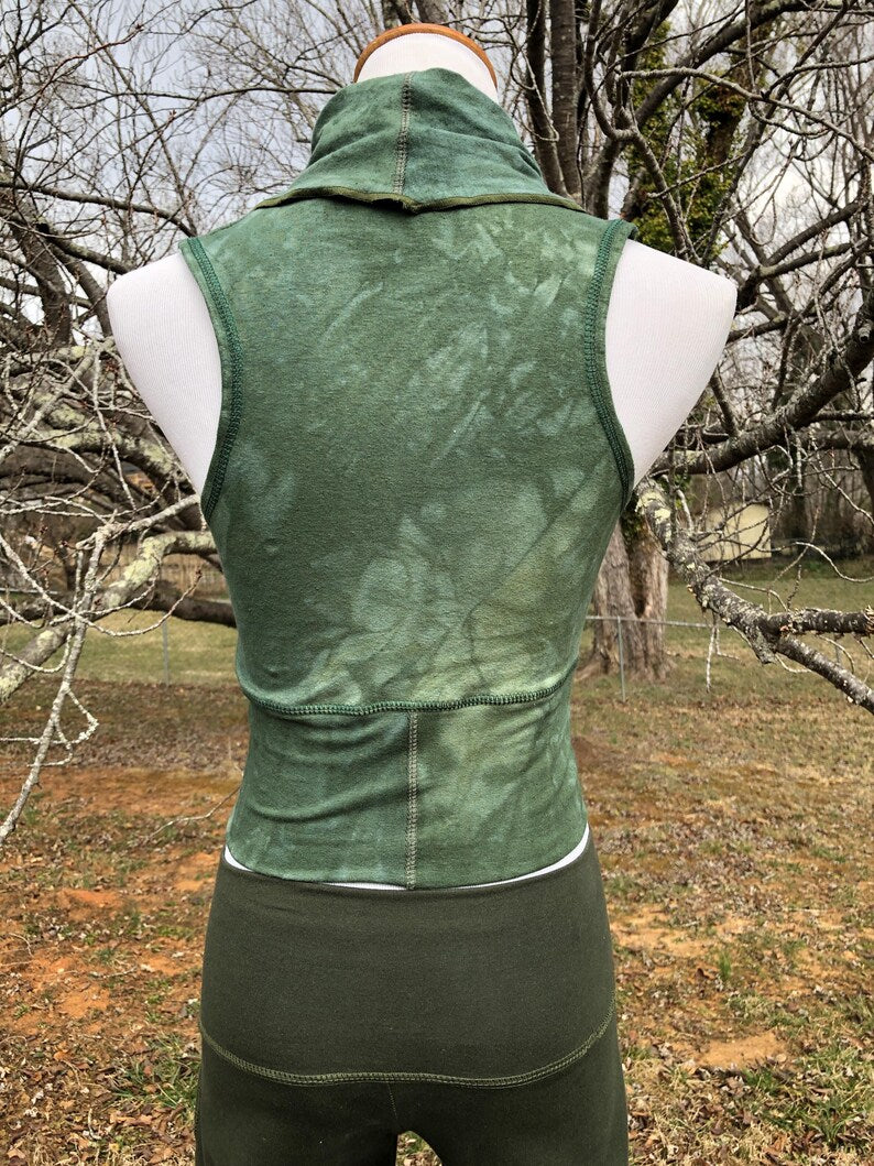 Cowl Neck Hemp Crop Top, Naturally Dyed, Stretch Festival Boho Top, Sleeveless, Racer Back Tank Top, Yoga Top, Forest Green