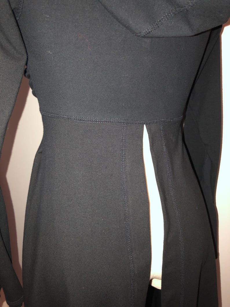 Dominique Stretch Cotton Organic Hooded Fitted Maxi Jacket, Priestess, Black Fairy Coat, Elven, Medieval Costume, Gothic Hoodie, Medium ONLY