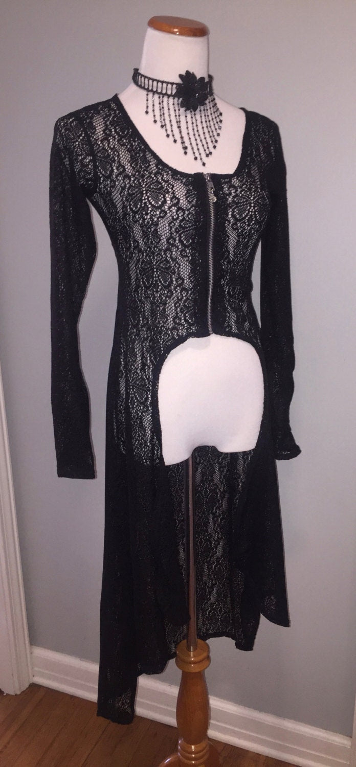 SALE Huntress Duster Jacket, Black Lace, Small ONLY Priestess Robe, High Low Sweater, Scoop Neck Sweater, Lace Cardigan, Maxi Length