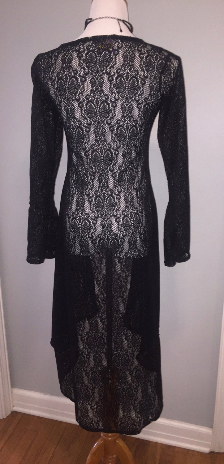 SALE Huntress Duster Jacket, Black Lace, Small ONLY Priestess Robe, High Low Sweater, Scoop Neck Sweater, Lace Cardigan, Maxi Length