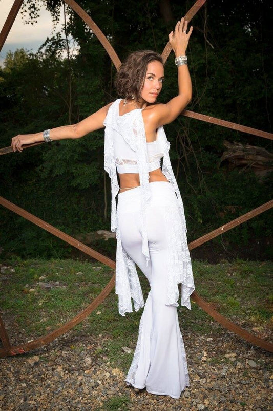 Kayleigh Crop Top with Lace Cowl, Long Tendril Wraps, Fairy Top, Boho Angel, Priestess, Gothic, Festival, Dance Costume, Other Colors