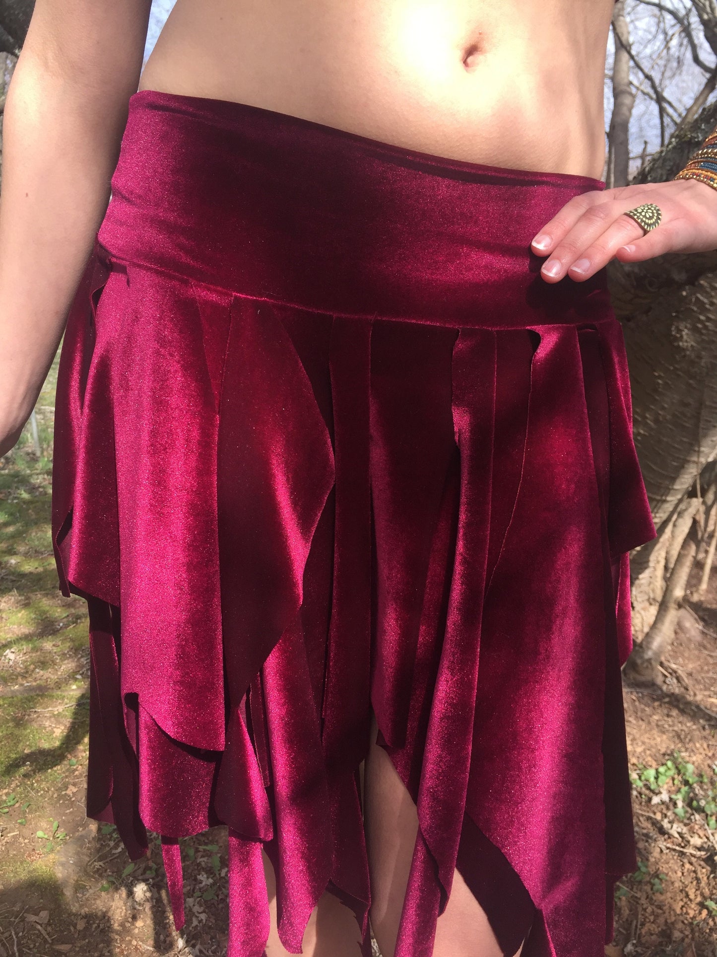 Ragamuffin Velvet Danceskirt Fairy Boho Mini, or Top, Cowl Scarf, Black, White, Brown, Red, Bellydance Skirt, Santa Costume