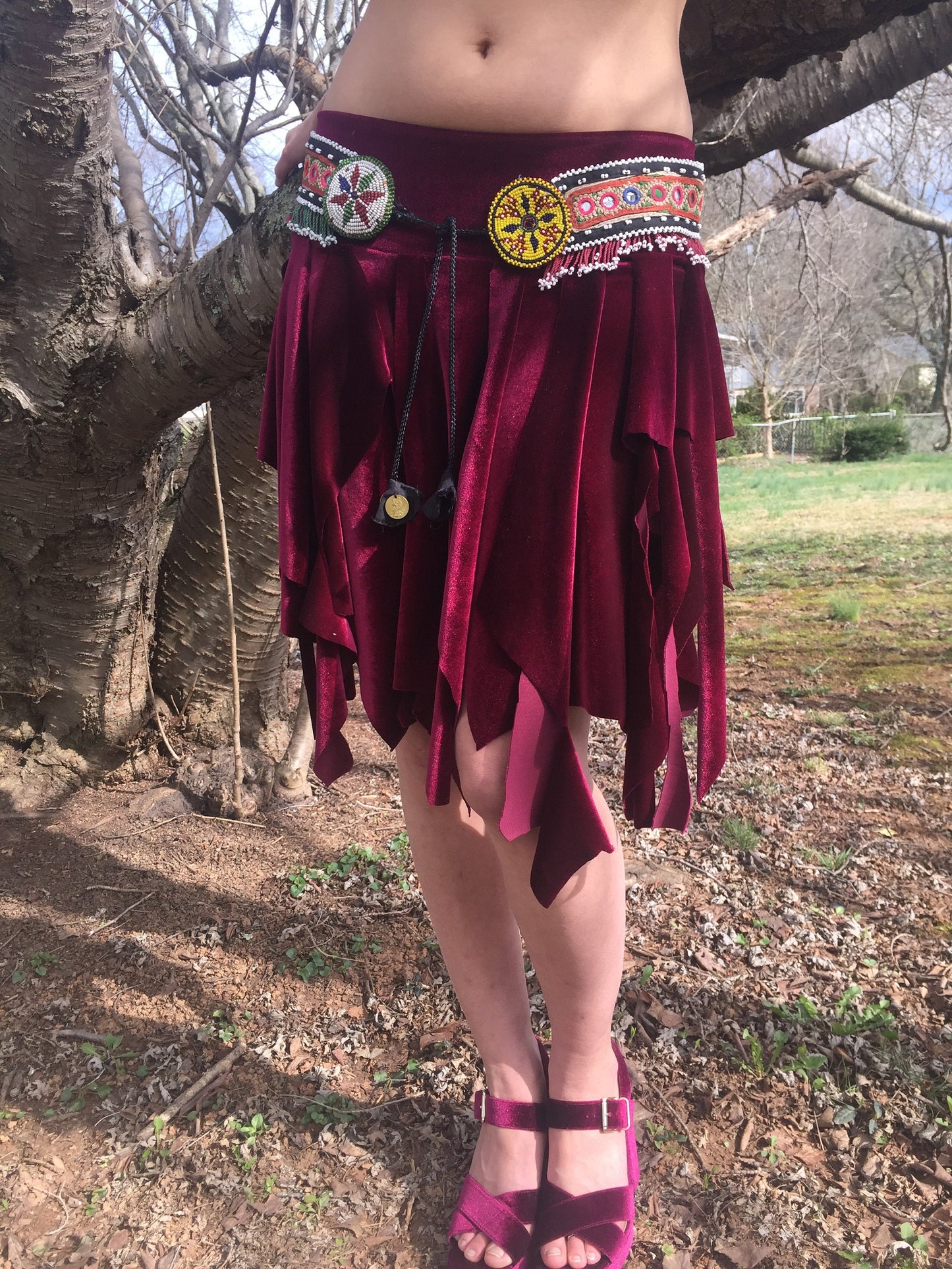 Ragamuffin Velvet Danceskirt Fairy Boho Mini, or Top, Cowl Scarf, Black, White, Brown, Red, Bellydance Skirt, Santa Costume