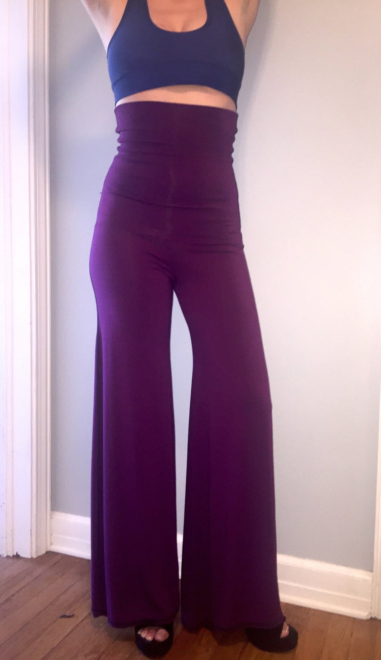High Waisted Flow Pants - Fold over waistband, Wide Leg, Festival Dancepants, Boho Hippie 70s, Other Colors