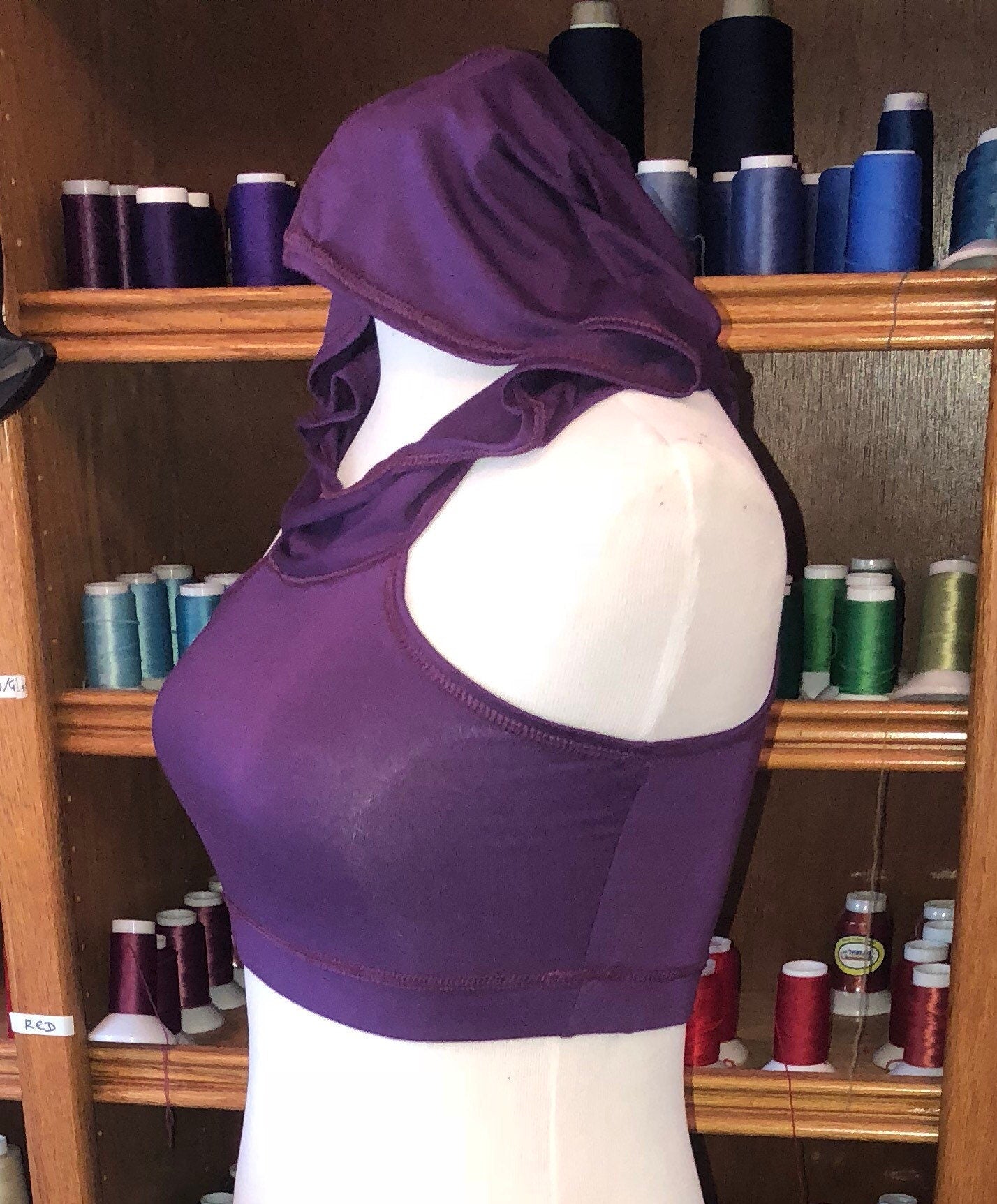 Emma Hooded Crop Top, Midriff Racerback Tank Hoodie, Yoga, Athletic, Elven, Fairy, Burning Man, Fesitval Costume, Other Colors