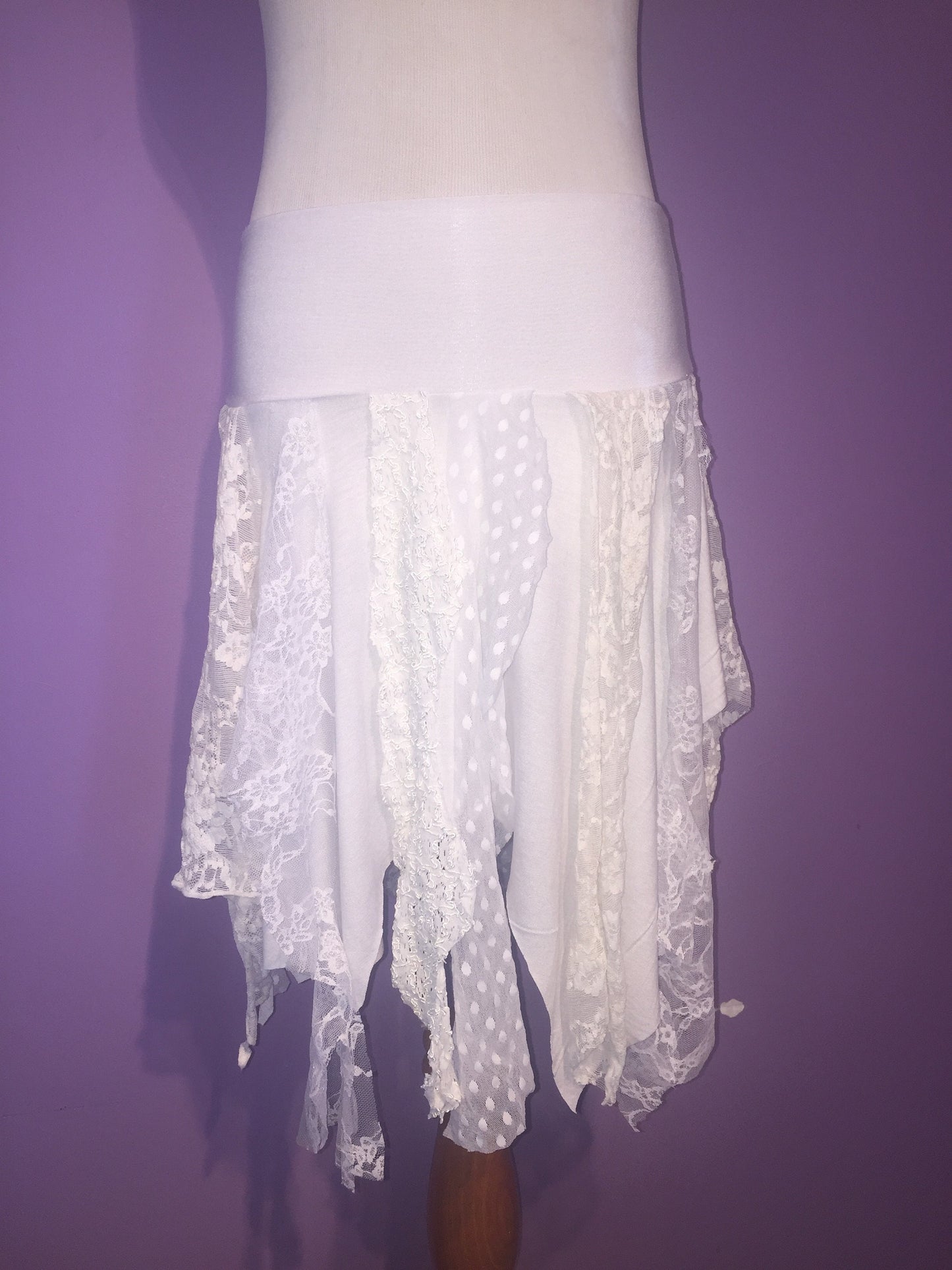 Ragamuffin Fairy Skirt in Lace and Modal, White & Cream, Also Top or Scarf, Tattered Skirt, Angel Fairy Nymph Costume, Boho, Danceskirt