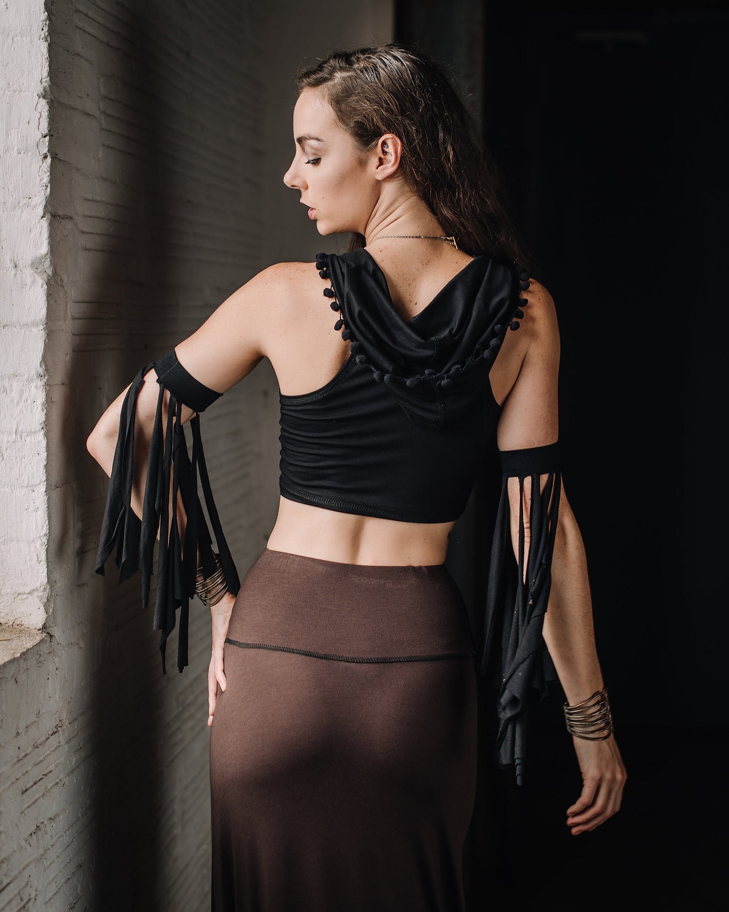 SALE Boho Hobo High Low Skirt, Fringe and Pom Pom Trim, Small/Tall Only Bellydance Flamenco Can Can Skirt, Steampunk Dark Fairy Costume