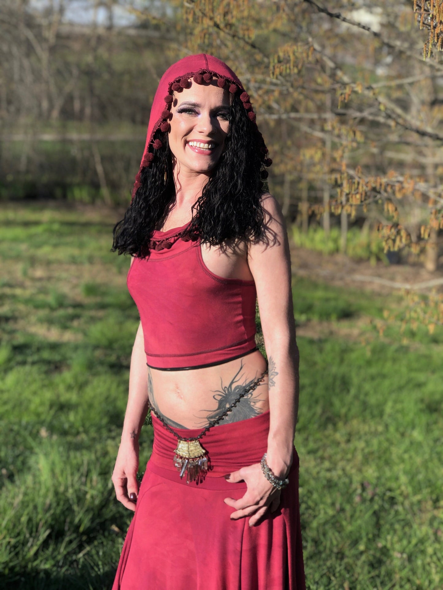Hand-Dyed Isadora Multi Paneled Fairy, Boho Skirt, SMALL Only, Stretch Modal In Raspberry, Dancewear, Performance, Ceremonial, Priestess