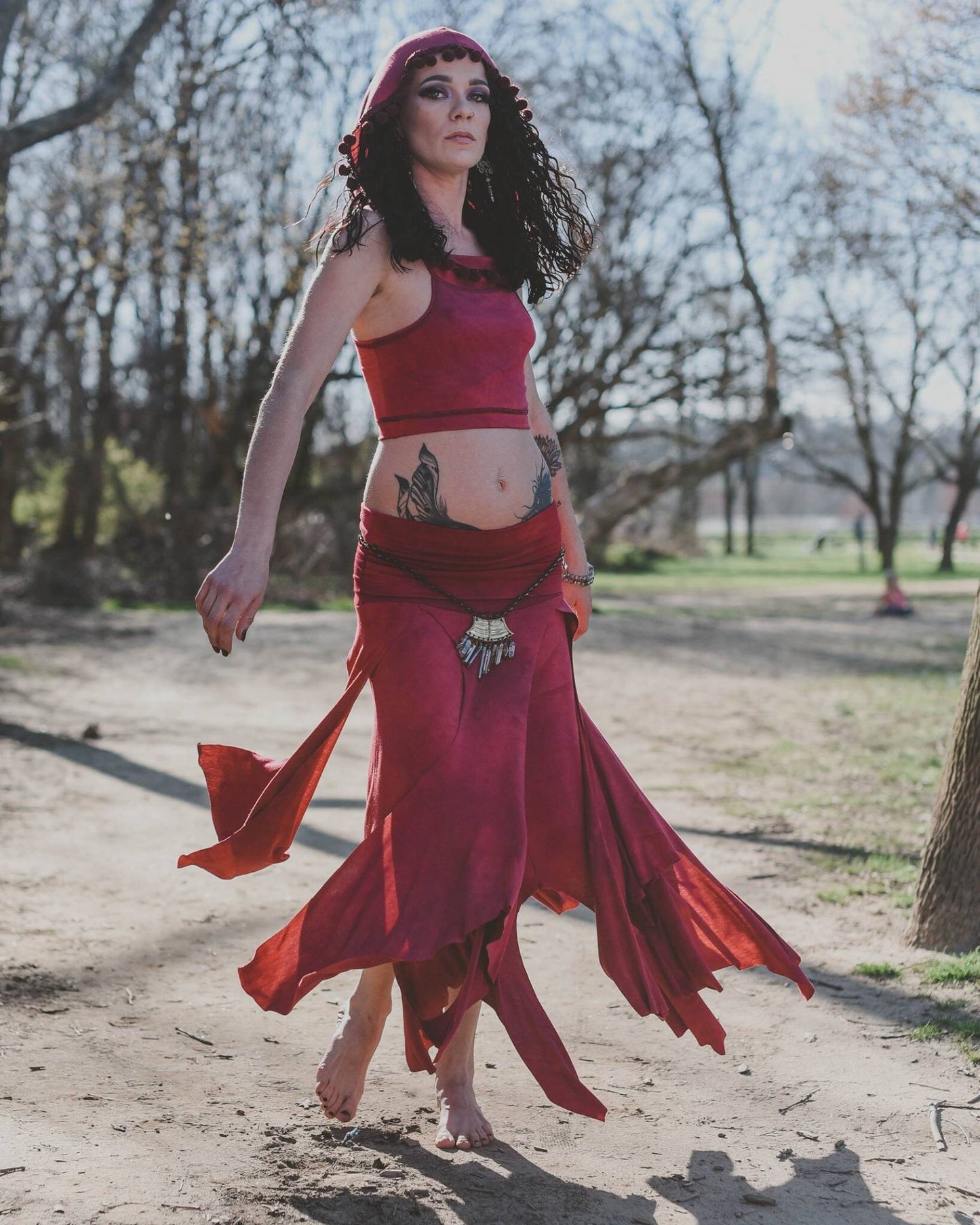 Hand-Dyed Isadora Multi Paneled Fairy, Boho Skirt, SMALL Only, Stretch Modal In Raspberry, Dancewear, Performance, Ceremonial, Priestess